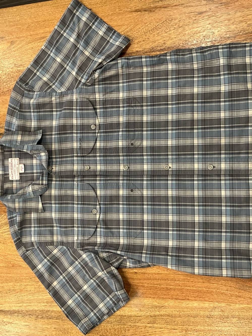 Filson Blue and Gray Plaid Short-Sleeve Button-Down Shirt
